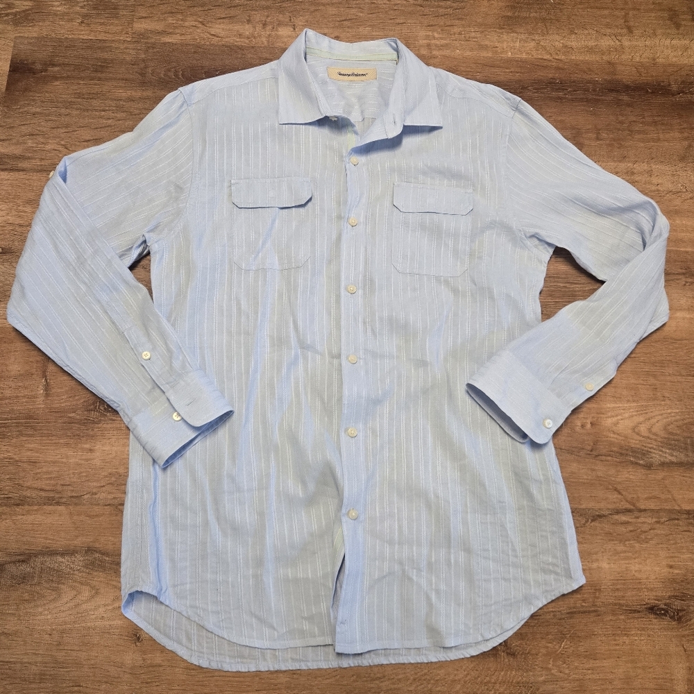 Tommy Bahama Light Blue Casual Linen Blend Button-Down Shirt Large
